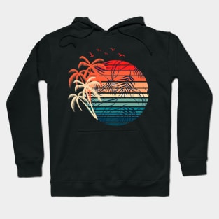 Retro Coconut Palm Trees Exotic Flowers Tropical Summer Hoodie